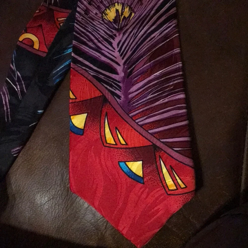 RUSH LIMBAUGH No Boundaries Vintage 90s multicolored Peacock Feather Silk Tie